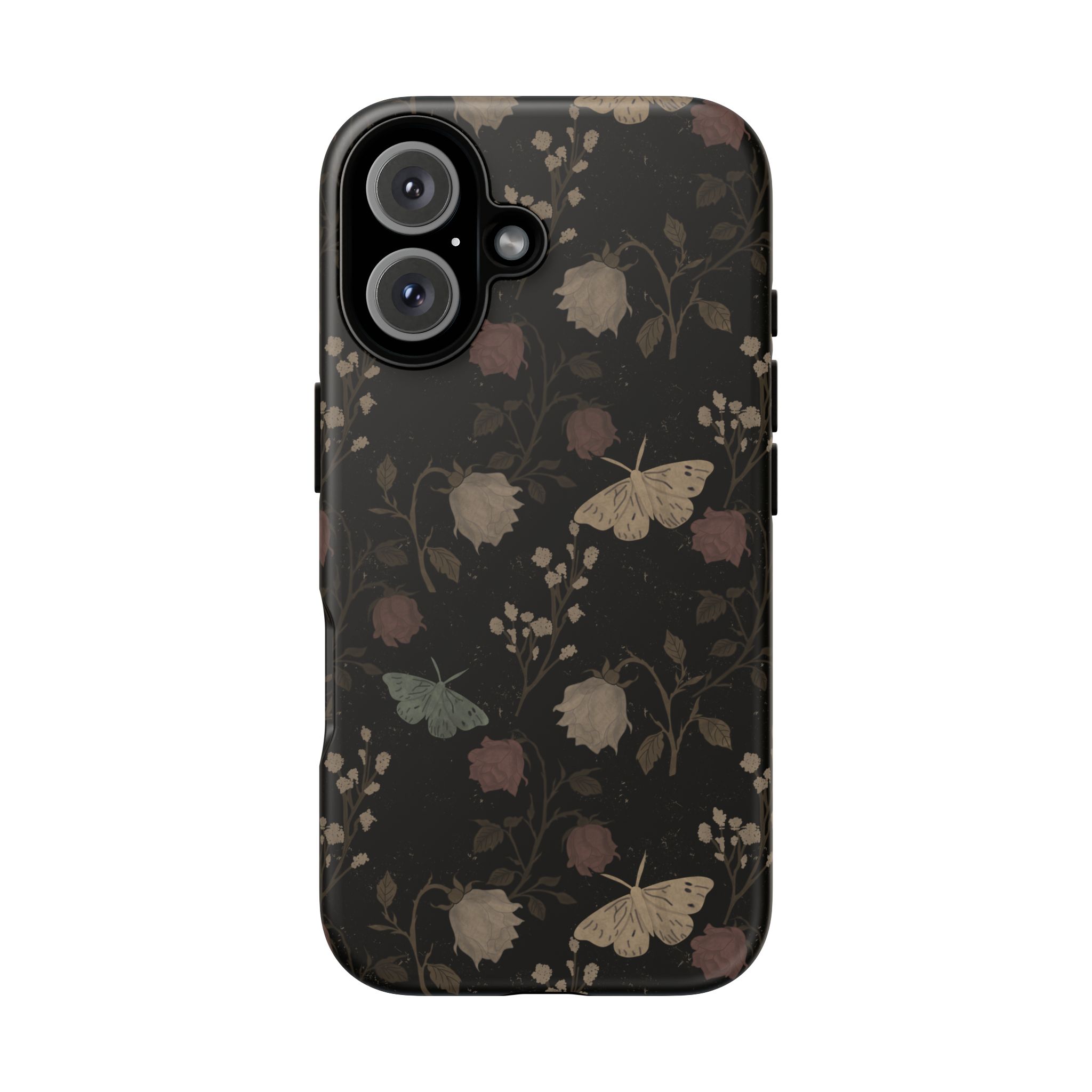 Gothic Floral Phone Case, Dark Rose Moth iPhone Case, Vintage Botanical Glossy Samsung Galaxy Cover, Black Romantic Aesthetic - Image 5