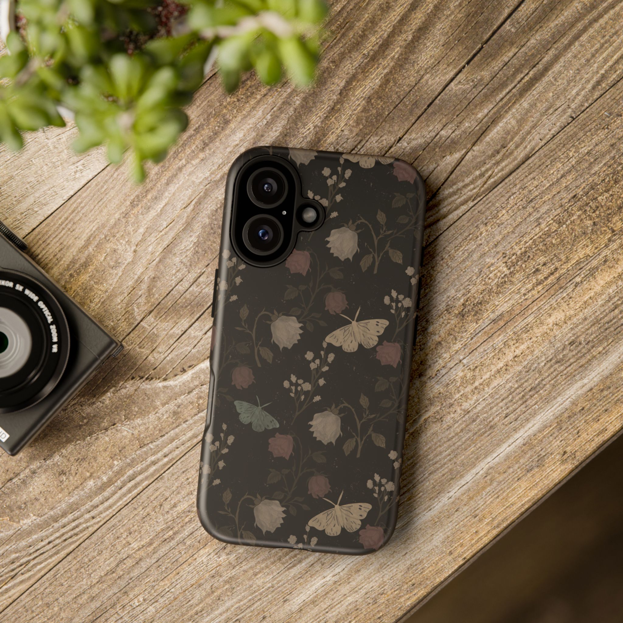 Gothic Floral Phone Case, Dark Rose Moth iPhone Case, Vintage Botanical Glossy Samsung Galaxy Cover, Black Romantic Aesthetic - Image 8