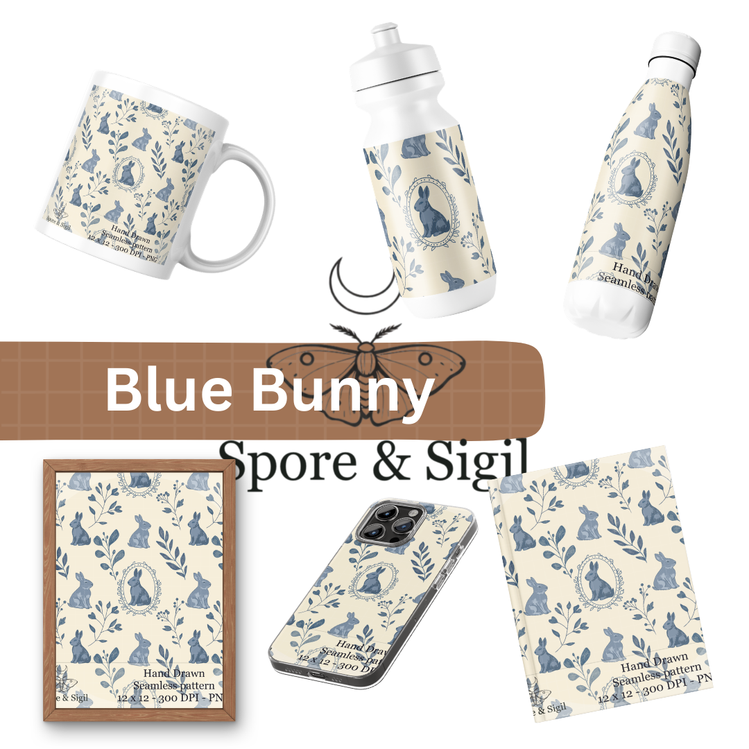 Blue Vintage Bunny Seamless Pattern – Light Cottagecore Rabbit Digital Paper - Image 2