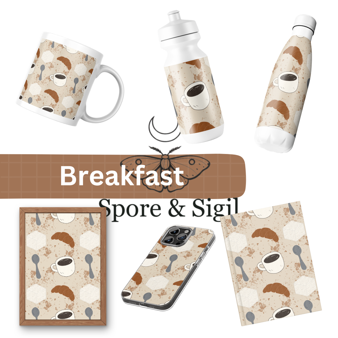 Breakfast Coffee Seamless Pattern – Hand Drawn Croissant & Cup PNG - Image 2
