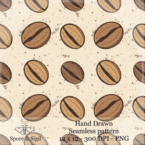 Minimal Coffee Bean Seamless Pattern – Hand Drawn Neutral PNG