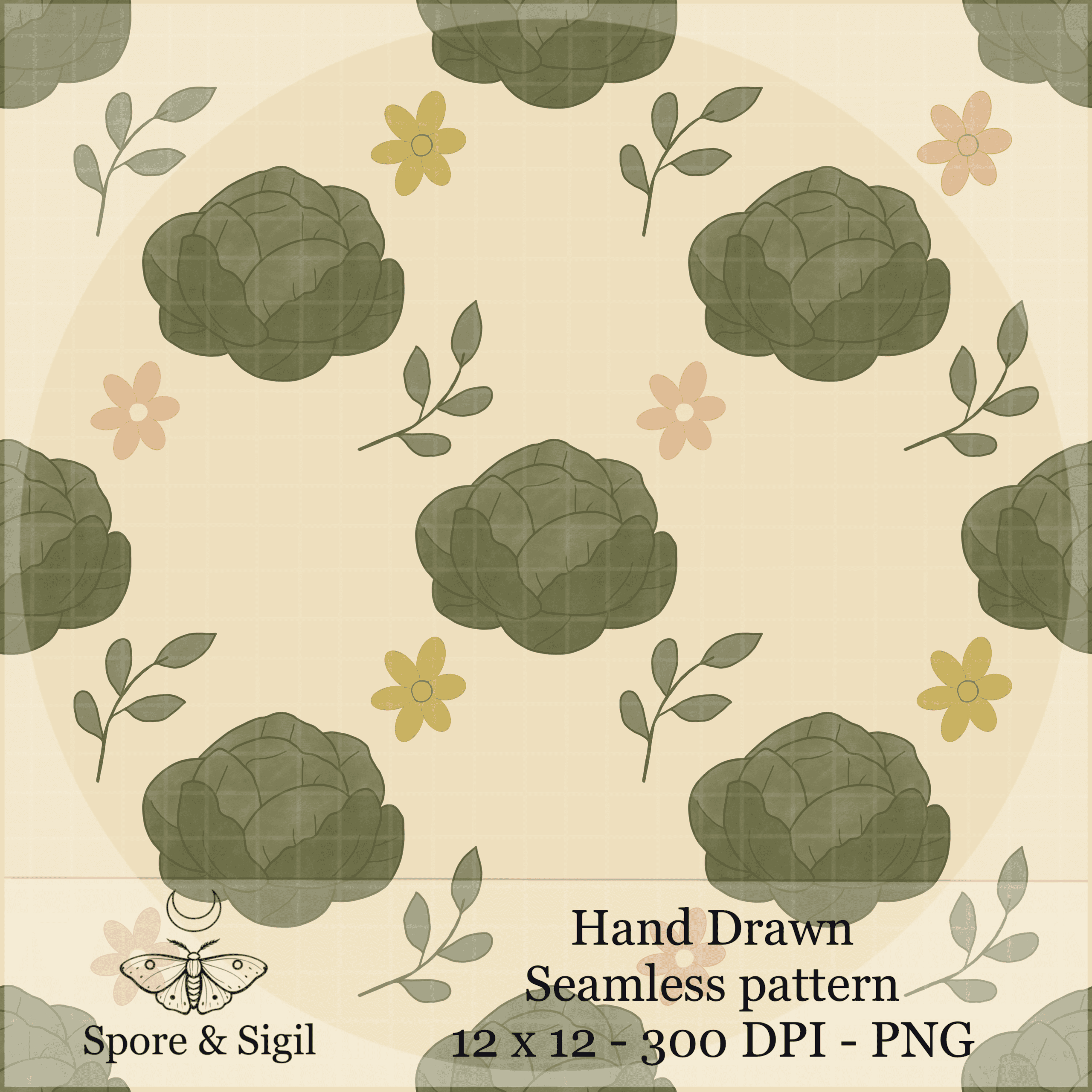 Cottagecore Cabbage Seamless Pattern