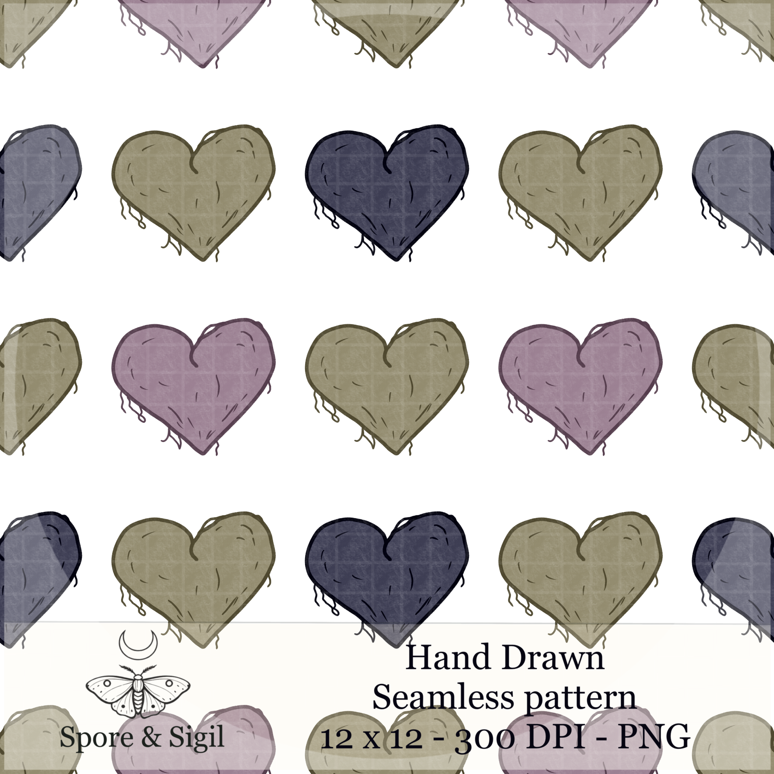 Mossy Heart Seamless Pattern