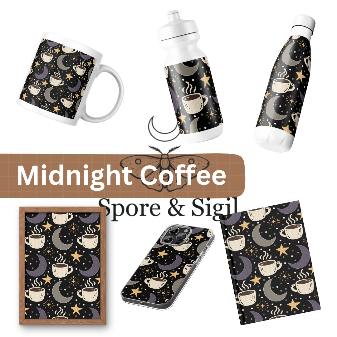 Celestial Coffee Seamless Pattern – Moon, Stars & Cups PNG - Image 2