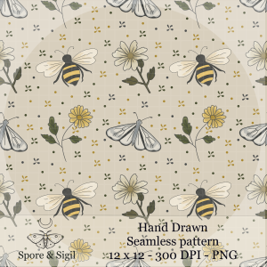 Moth & Bee – Botanical Seamless Pattern
