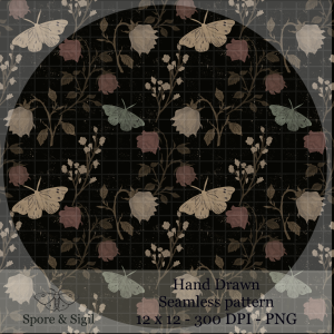Dark Rose & Moth Seamless Pattern