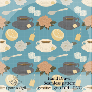 Tea Time – Blue Seamless Pattern