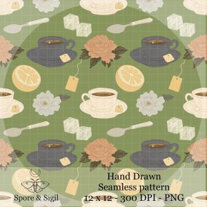Tea Time – Green Seamless Pattern