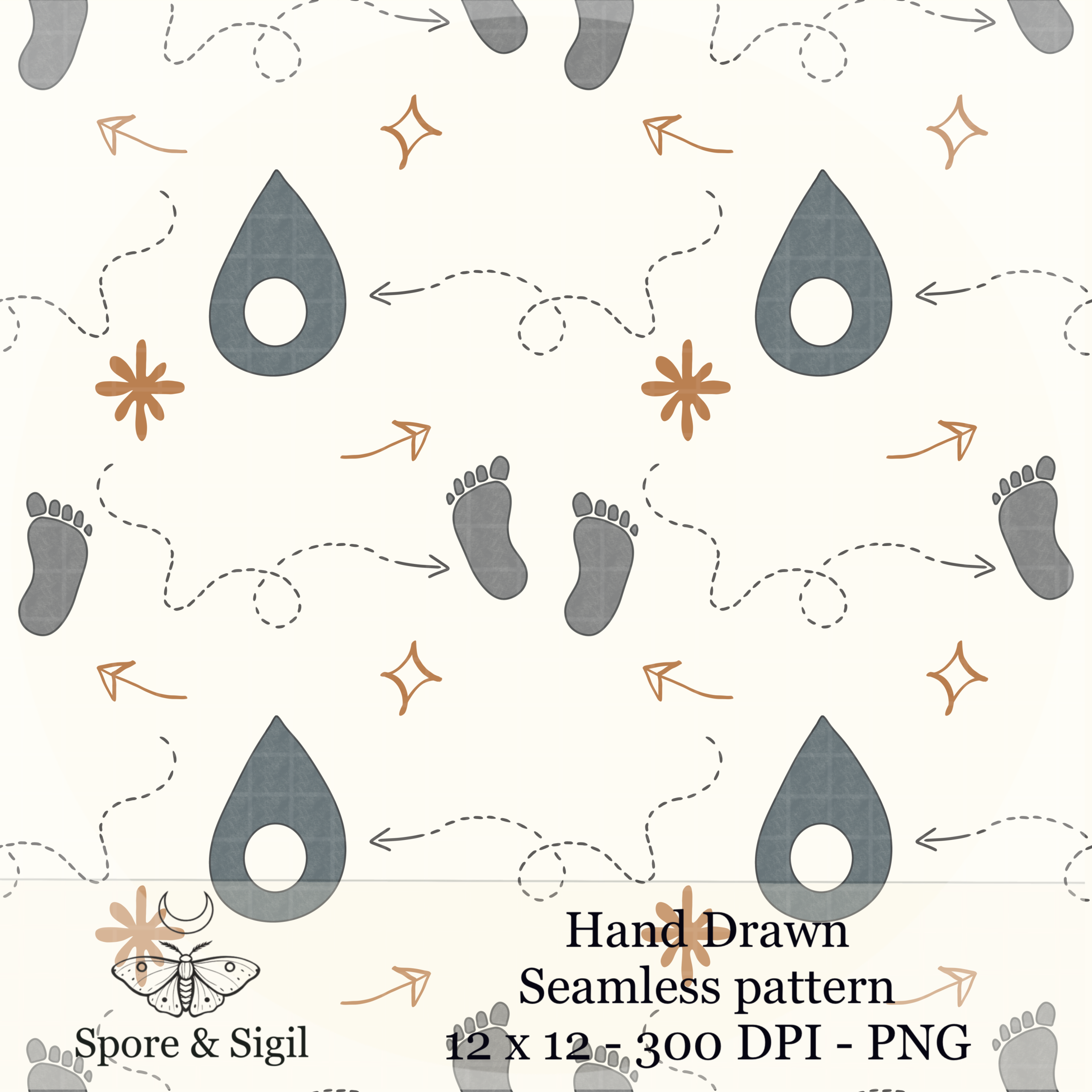 Wander Trail Seamless Pattern – Footprints, Arrows & Journey Icons PNG