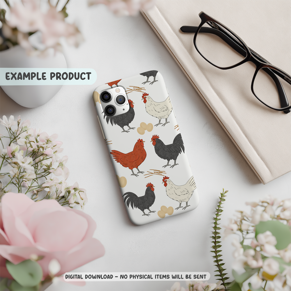 Chicken Farm Seamless Pattern – Rustic Roosters, Hens & Eggs Digital Surface Design (PNG) - Image 6