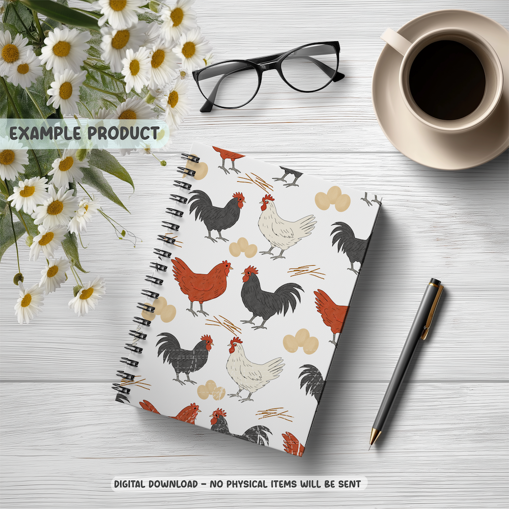 Chicken Farm Seamless Pattern – Rustic Roosters, Hens & Eggs Digital Surface Design (PNG) - Image 4
