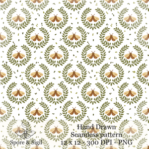Moth Wreath Seamless Pattern