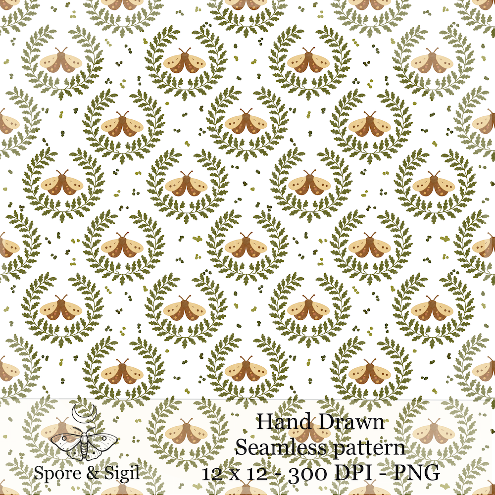 Moth Wreath Seamless Pattern