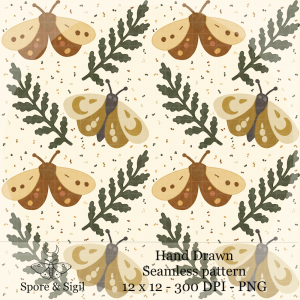 Moth & Fern Seamless Pattern (Light Background)