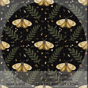 Dark Moth & Fern Seamless Pattern